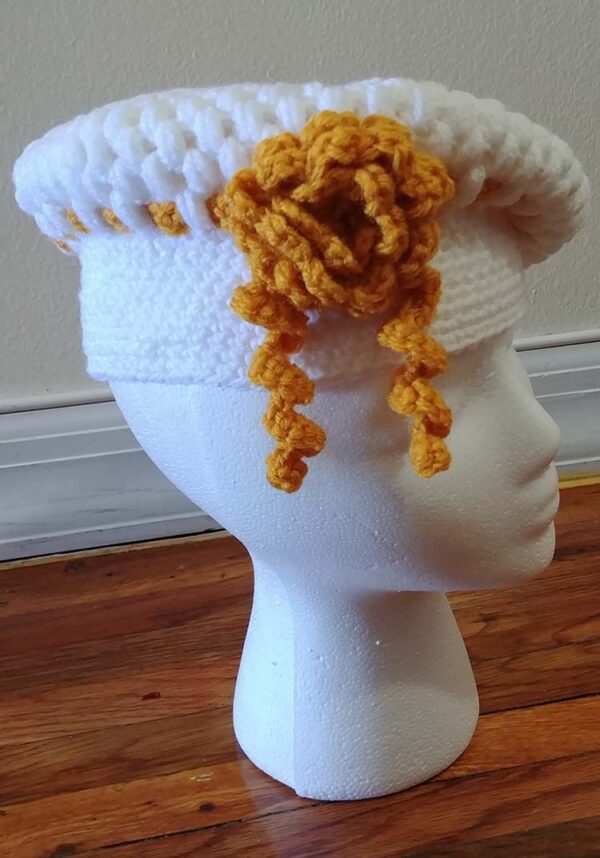 White Beret Hat with Gold Tassel - Image 2