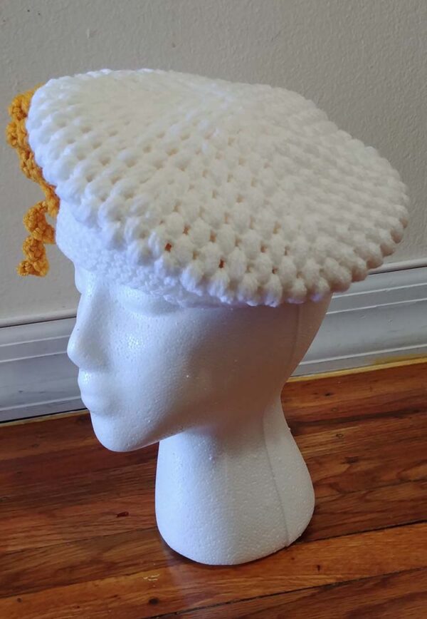 White Beret Hat with Gold Tassel - Image 3